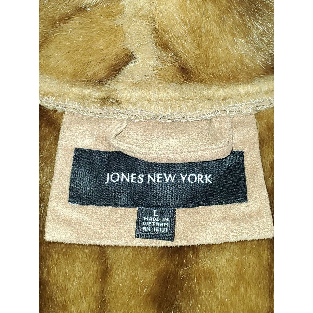 NWT Jones New York Women's Tan Suede Faux Fur Lined Long Jacket Sz L 1111 - Picture 12 of 16
